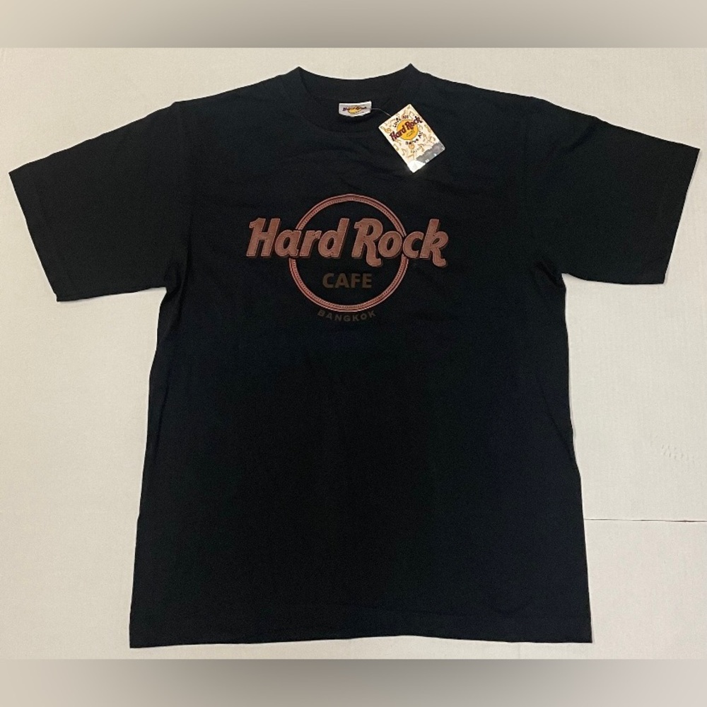 Hard Rock Cafe Black T-Shirt with Leather Logo Bangkok NWT